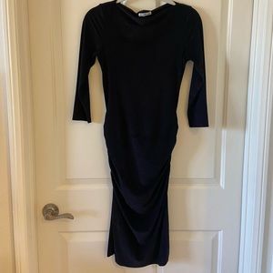 James Perse Shirred Boat Neck Midi Maxi Dress Ruched Velvet Velour Size 2